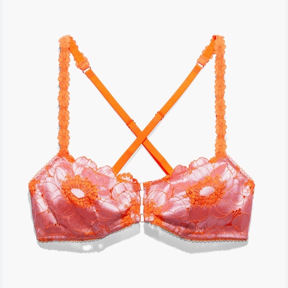 Savage X Fenty Bra Womens XS Perfect Poppies Unlined Lace Demi Racerback pink - Picture 10 of 10